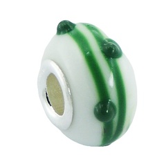 White Bright Green Murano Glass Bead Dots Relief 