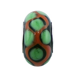 Murano Glass Bead Brick Red Covers Green Ovals In Black