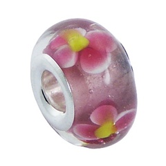 Pink Murano Glass Bead Flower Pattern Semi-Spheres Relief 