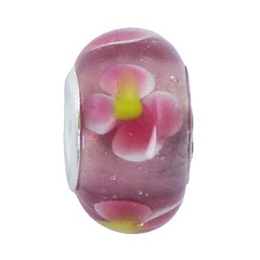 Pink Murano Glass Bead Flower Pattern Semi-Spheres Relief
