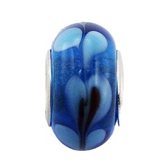 Blue Transparent Murano Glass Bead Floating White Leafs by BeYindi