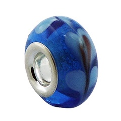 Blue Transparent Murano Glass Bead Floating White Leafs 