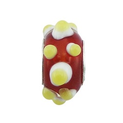 Flamboyant Red Murano Glass Beads White Yellow Dot Relief