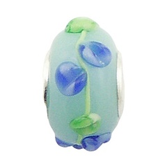 Leafs & Blossoms Relief Soft Blue Murano Glass Bead