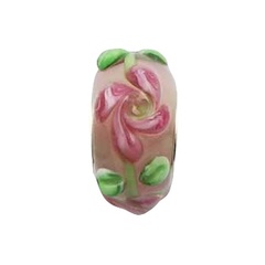 Romantic Floral Murano Glass Bead Pink Flowers Green Leafs by BeYindi