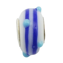 White Murano Glass Bead Marine Blue Spiral Dotted Relief 
