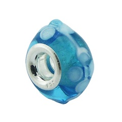 Enchanting Blue Floral Murano Glass Bead Dotted Relief 