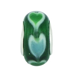 Green Transparent Murano Glass Bead Heart Shaped Leafs