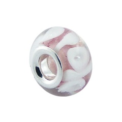 Soft Pink Transparent Murano Glass Bead White Pattern 