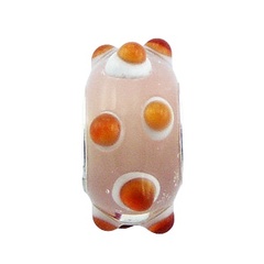 Pastel Peach Murano Glass Bead Orange White Dot Relief