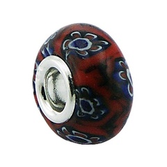 Dainty Red Blue White Flowers In Red Murano Glass Bead 