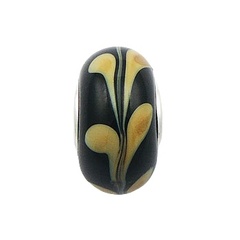 Ocher To Beige Gradient Leaf Tendril Black Murano Glass Bead 