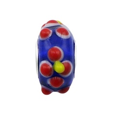 Vivid Colored Red Flower Relief Blue Murano Glass Bead by BeYindi