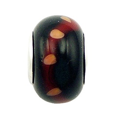 Black Murano Glass Bead Wine Red Wavy Line Orange Dots by BeYindi