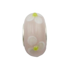 Delicate White Flowers Soft Pink Murano Glass Bead