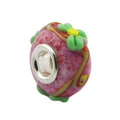 Cotton Candy Murano Glass Bead With Flowers Relief 
