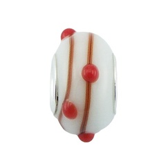 Orange Spiral Red Glass Dots On White Murano Glass Bead