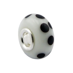 White Murano Glass Patterned With Diverse Black Ovals 