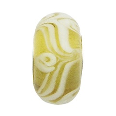 White Icing Waving Patterns On Lemon Murano Glass Bead
