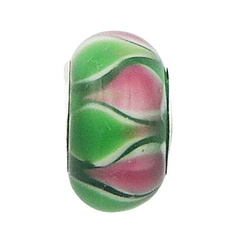Gorgeous Green & Pink Lotus Flower Murano Glass Bead by BeYindi