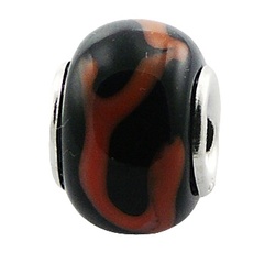 Black Murano Glass Bead Red Flowing Bands by BeYindi
