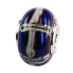 Azure Blue Murano Glass Bead White Finely Marbled Grid