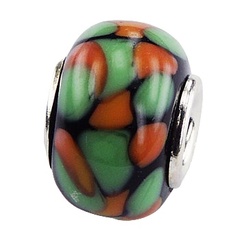 Light-Green And Orange Shapes On Black Murano Glass Bead