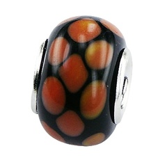 Vivid Pattern Of Orange Splashes Black Murano Glass Bead