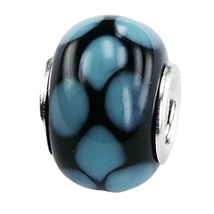 Blue Splashes Melt On Black Murano Glass Bead