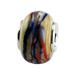 Sandy-Beige Murano Glass Bead Marbled Multi-Colored Pattern