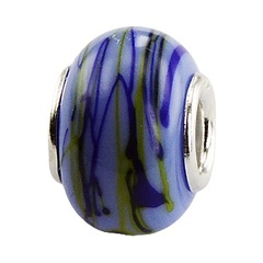 Blue Duo-Tone Green Glass Threads Murano Glass Bead