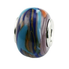 Autumn Colored Murano Glass Bead Brick Red Sky-Blue Accents by BeYindi