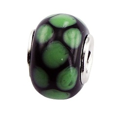 Upbeat Green Oval Dots On Black Murano Glass Bead by BeYindi