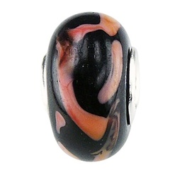 Fashionable Black Murano Glass Bead  Flowing Salmon Red
