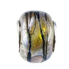 Murano Glas Bead Gold Leaf In Center Black Veins On Top