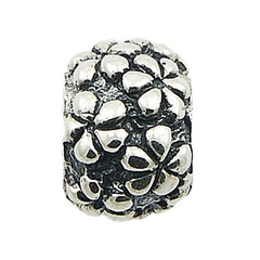 Balinese Styled Polished Flowers On  Antiqued Silver Bead 