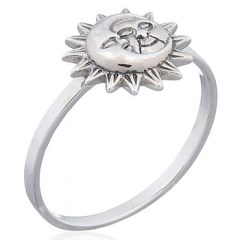 Crescent Moon And Sun 925 Silver Ring by BeYindi