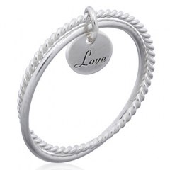 Sterling 925 Stack Rings With Love Disc Charm