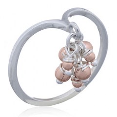 925 Silver Pointed Arc Ring with Cluster Rose Gold Plated Beads