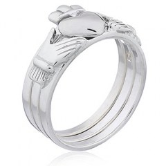 Detachable Three-Piece Silver Claddagh Ring