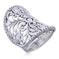 Embellished Floral Silver Ajoure Armor Ring