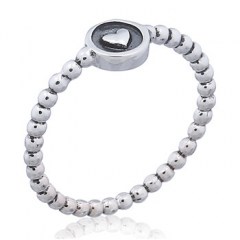 925 Silver Ball Ring Embossed Heart Disc