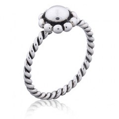 Twisted Silver Wire Beaded Flower Ring by BeYindi