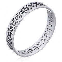 Silver Band Ring Lace Pattern Openwork