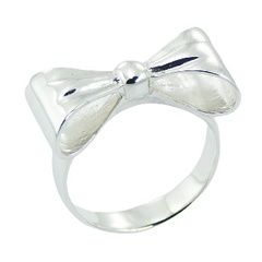 Cute Polished 925 Sterling Silver Ribbon Bow Ring