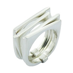 Shifted Stacked Planet Silver Double Angular Designer Rings