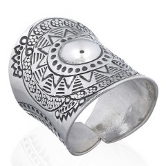 Embossed Ornaments Convexed Sun Shiny Silver Cylinder Ring by BeYindi