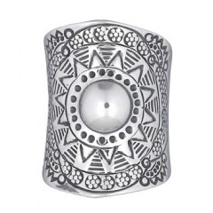 Embossed Ornaments Convexed Sun Shiny Silver Cylinder Ring by BeYindi 