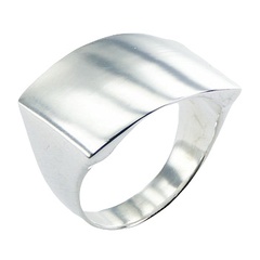Arched Shiny Silver Rectangle Tapered Band Classic Ring