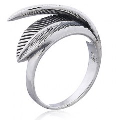 Ornate Sterling Silver Ring Layered Double Palm Leafs